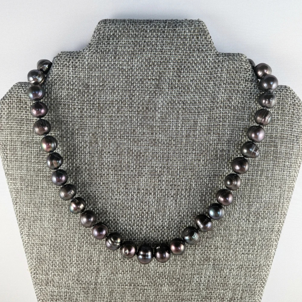 REAL 10-11mm Bordeaux Black Pearl Necklace - Picture 1 of 11